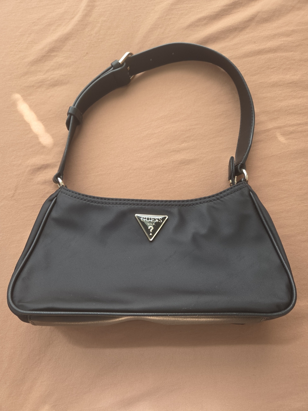 GUESS Black Nylon Triangle Logo Shoulder Bag